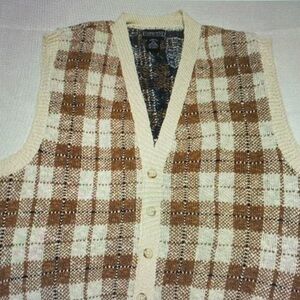 Lands' End Tan and Cream Checkered Vest